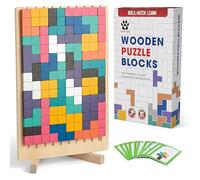 Puzzle en Bois Montessori Style Tetris - 42 Blocs Éducatifs avec Plateau Numéroté (1-10) et 10 Cartes de Défis Recto-Verso, Jeu de Logique pour Enfants 3-5 Ans, Motricité Fine & Chiffres