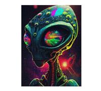 Puzzle en Bois Neon Alien Portrait pour Adultes, Format 500 PCS