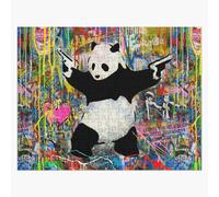 Puzzle en bois Panda avec des armes à feu, collez-les - Pop Street Art Banksy 300 pièces 38x26 cm jouet décoration mur