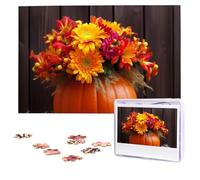 Puzzle en bois personnalisé de 1 000 pièces pour adultes, fleurs d'automne, citrouille, famille, réunion, cadeau pour anniversaire, Noël