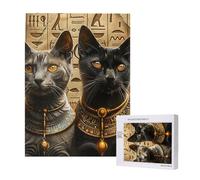 Puzzle en bois personnalisé de 500 pièces avec motif chats égyptiens hiéroglyphes symboles mystiques dorés pour adultes, portrait personnalisé