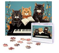 Puzzle en bois personnalisé de 500 pièces pour adultes - Trois chats jouant des notes à partir de photos - Puzzle pour famille, mariage, Noël, anniversaire