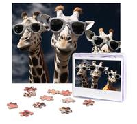 Puzzle en bois personnalisé de 500 pièces pour adultes - Trois girafes portant des lunettes de soleil - Puzzle photo pour famille, mariage, Noël, anniversaire