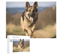 Puzzle en bois personnalisé de 520 pièces en forme de berger allemand en train de courir, pour adultes, anniversaires, fête des mères