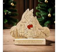 Puzzle en bois personnalisé en forme de famille de loup, panneaux décoratifs, 2 à 6 noms gravés avec support, cadeaux pour maman, papa, fête des pères, Noël, fête des mères, cadeau d'anniversaire (6