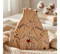 Puzzle en Bois Personnalisé Famille Ours avec Prénom 2-6, Cadeau pour Maman, Papa, Grand-mère et Grand-père, Décoration De Bureau, Cadeaux pour Fête des Mères, Fête des Pères, Anniversaire