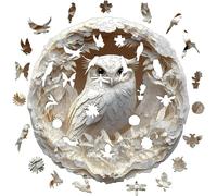 Puzzle en bois pour adulte - Effet visuel 3D chouette blanche - Pièces uniques en forme de faune sauvage, artisanat en bois haut de gamme, activité stimulante et cadeaux décoratifs pour amateurs de