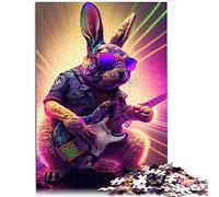 Puzzle en Bois pour Adultes, 1000 pièces, Lapin, Guitare, Animal, Chaque pièce est Unique - Jeu Amusant et Stimulant pour Toute la Famille, 50 x 75 cm