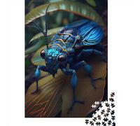 Puzzle en bois pour adultes, 1000 pièces, motif abeille bleue, scarabée, jeu éducatif, défi, 1000 pièces (75 x 50 cm)