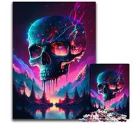 Puzzle en Bois pour Adultes, 1000 pièces, Motif crâne de synthwave, idéal pour Une soirée de Jeux en Famille, décoration à Faire soi-même, 50x75cm/19,68x29,52 Pouces