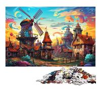 Puzzle en Bois pour Adultes 1000 pièces Motif Moulin à Vent Arc-en-Ciel coloré Cadeau Amusant 1000 pièces (75 x 50 cm)