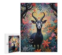 Puzzle en bois pour adultes - 300/500/1 000 pièces - Motif chèvre florale colorée - Art naïf - Puzzle en bois de forme unique - Cadeau d'anniversaire pour adultes et enfants - Jeu familial horizontal