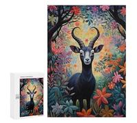 Puzzle en bois pour adultes - 300/500/1 000 pièces - Motif chèvre florale colorée - Art naïf - Puzzle en bois de forme unique - Cadeau d'anniversaire pour adultes et enfants - Jeu familial horizontal
