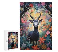 Puzzle en bois pour adultes - 300/500/1 000 pièces - Motif chèvre florale colorée - Art naïf - Puzzle en bois de forme unique - Cadeau d'anniversaire pour adultes et enfants - Jeu familial horizontal