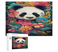 Puzzle en bois pour adultes - 300/500/1000 pièces - Panda floral coloré - Poster abstrait - Art naïf - Puzzle en bois horizontal - Cadeaux pour hommes, femmes et personnes âgées - Jeu familial