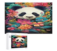 Puzzle en bois pour adultes - 300/500/1000 pièces - Panda floral coloré - Poster abstrait - Art naïf - Puzzle en bois horizontal - Cadeaux pour hommes, femmes et personnes âgées - Jeu familial