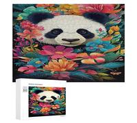 Puzzle en bois pour adultes - 300/500/1000 pièces - Panda floral coloré - Poster abstrait - Art naïf - Puzzle en bois horizontal - Cadeaux pour hommes, femmes et personnes âgées - Jeu familial