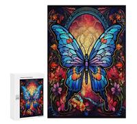 Puzzle en bois pour adultes - 300/500/1000 pièces - Vitrail abstrait - Papillon coloré - Art naïf en bois - Forme unique - Cadeau d'anniversaire pour adultes et enfants - Jeu familial horizontal