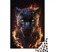 Puzzle en bois pour adultes avec flammes brûlantes Panthère noire 1000 pièces puzzles créatifs, jeux stimulants pour la famille, jouets, cadeaux (75 x 50 cm)