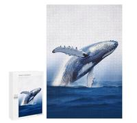 Puzzle en bois pour adultes, baleine de l'océan bleu, puzzle imprimé pour adultes, livré avec une belle boîte