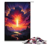 Puzzle en Bois pour Adultes Coucher de Soleil psychédélique coloré vu de l'espace 1000 pièces pour Adultes et Enfants à partir de 12 Ans 1000 pièces (38 x 26 cm)