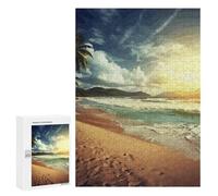 Puzzle en bois pour adultes, coucher de soleil sur la plage, puzzle imprimé pour adultes, livré avec une belle boîte