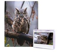 Puzzle en bois pour adultes de 500 pièces - Art moderne - Chouette sur une branche - Puzzle stimulant - Photo personnalisée pour cadeau de famille