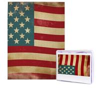 Puzzle en bois pour adultes de 500 pièces - Art moderne - Drapeau américain vintage - 4 juillet - Puzzle stimulant des États-Unis - Puzzle photo personnalisé pour cadeau de famille
