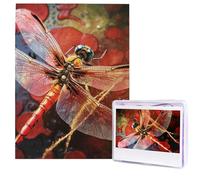 Puzzle en bois pour adultes de 500 pièces - Art moderne - Libellule rouge - Puzzle stimulant - Photo personnalisée pour cadeau de famille