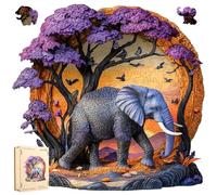 Puzzle en bois pour adultes de 500 pièces, effet de vision 3D, puzzle éléphant de forêt de forme unique, puzzle avancé en bois pour jeu familial (42,9 x 41,7 cm)