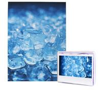 Puzzle en bois pour adultes de 500 pièces - Puzzle d'art moderne - Fond de cube de glace bleu - Casse-tête stimulant - Puzzle photo personnalisé pour cadeau de famille