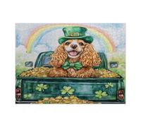 Puzzle en bois pour adultes de la Saint-Patrick avec cocker américain de 500 pièces, motif camion chiot, décorations imprimées arc-en-ciel pour fête de divertissement