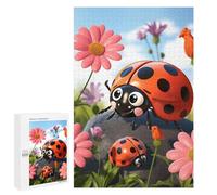 Puzzle en bois pour adultes, dessin animé coccinelle fleur imprimé puzzle pour adultes, livré avec une belle boîte
