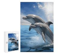 Puzzle en bois pour adultes, deux dauphins imprimés pour adultes, livré avec une belle boîte