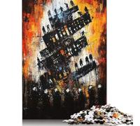 Puzzle en Bois pour Adultes et Adolescents Effondrement de l'ordre - Paysage Urbain dystopique expressionniste Puzzles pour Adultes Cadeaux de Noël 14 Ans et Plus (52 x 38 cm)