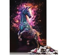 Puzzle en Bois pour Adultes et Adolescents : Licorne néon Qui Aime Les nébuleuses. Puzzle pour Adultes et Adolescents, 500 pièces (52 x 38 cm).