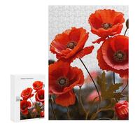 Puzzle en bois pour adultes, fleurs de coquelicot aux pétales vifs 1 puzzle imprimé pour adultes, livré avec une belle boîte
