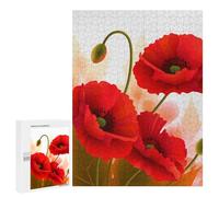 Puzzle en bois pour adultes, fleurs de coquelicot imprimées avec pétales vifs pour adultes, livré avec une belle boîte
