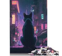 Puzzle en Bois pour Adultes, Jeu de Puzzle « Regarder Un Chat Cyberpunk » pour Adultes et Adolescents, 1 000 pièces (75 x 50 cm).