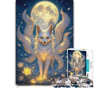 Puzzle en Bois pour Adultes, Motif Nine-Tailed Fox Under The Moon, Format 300 PCS