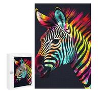 Puzzle en bois pour adultes, puzzle imprimé zèbre arc-en-ciel coloré pour adultes, livré avec une belle boîte