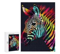 Puzzle en bois pour adultes, puzzle imprimé zèbre arc-en-ciel coloré pour adultes, livré avec une belle boîte