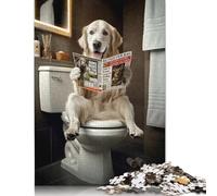 Puzzle en Bois pour Adultes: Retriever Anglais Lecture sur les Toilettes Jeu éducatif, 500 Pièces (52x38cm)