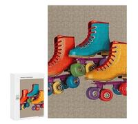 Puzzle en bois pour adultes, rétro coloré patins à roulettes imprimés pour adultes, livré avec une belle boîte
