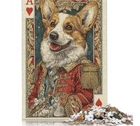 Puzzle en Bois pour Adultes Royal Corgi de 500 pièces, Motif Cartes à Jouer, Jouet Anti-Stress éducatif, Cadeau de Noël, 500 pièces (52 x 38 cm)