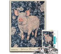 Puzzle en Bois pour Adultes, William Morris Pig Floral, 300 pièces | Cadeau puzzle - montage structuré des bords vers les zones du motif à son propre rythme.