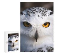 Puzzle en bois pour adultes, yeux de hibou enneigé, puzzle imprimé pour adultes, livré avec une belle boîte
