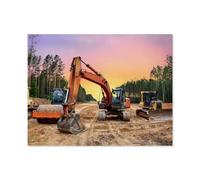 Puzzle en Bois pour Enfants 1000 Pièces，Bulldozer, Pelleteuse et compacteur de Sol Lors de travaux de Construction routière，Mots Croisés Jeu Moderne Accueil Décoration Cadeau Unique（75x50cm）-D18