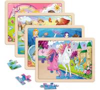 Puzzle en bois pour enfants de 4 à 6 ans, 4 paquets de 24 pièces, puzzles licorne, sirène, princesse féerique, jouets éducatifs pour enfants de 3, 4, 5, 6 ans