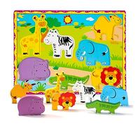 Puzzle en Bois pour Enfants, Montessori 3D Puzzle de Jouets Educatif Forêt Animaux, Taille Chunky, Jeu Educatifs et de Apprentissage précoce pour 1 2 3 Ans Garçons Filles Cadeau Noel ou Anniversaire